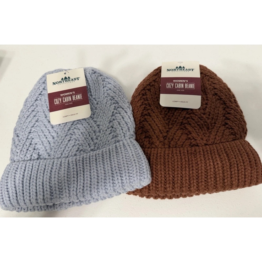 Women's Cable Knit Beanie Hat Cuffed Winter Cozy Soft NWT Lot of 2